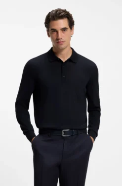 Long-sleeved polo sweater in Merino wool