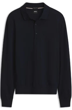 Long-sleeved polo sweater in Merino wool