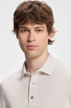 Long-sleeved polo sweater in Merino wool