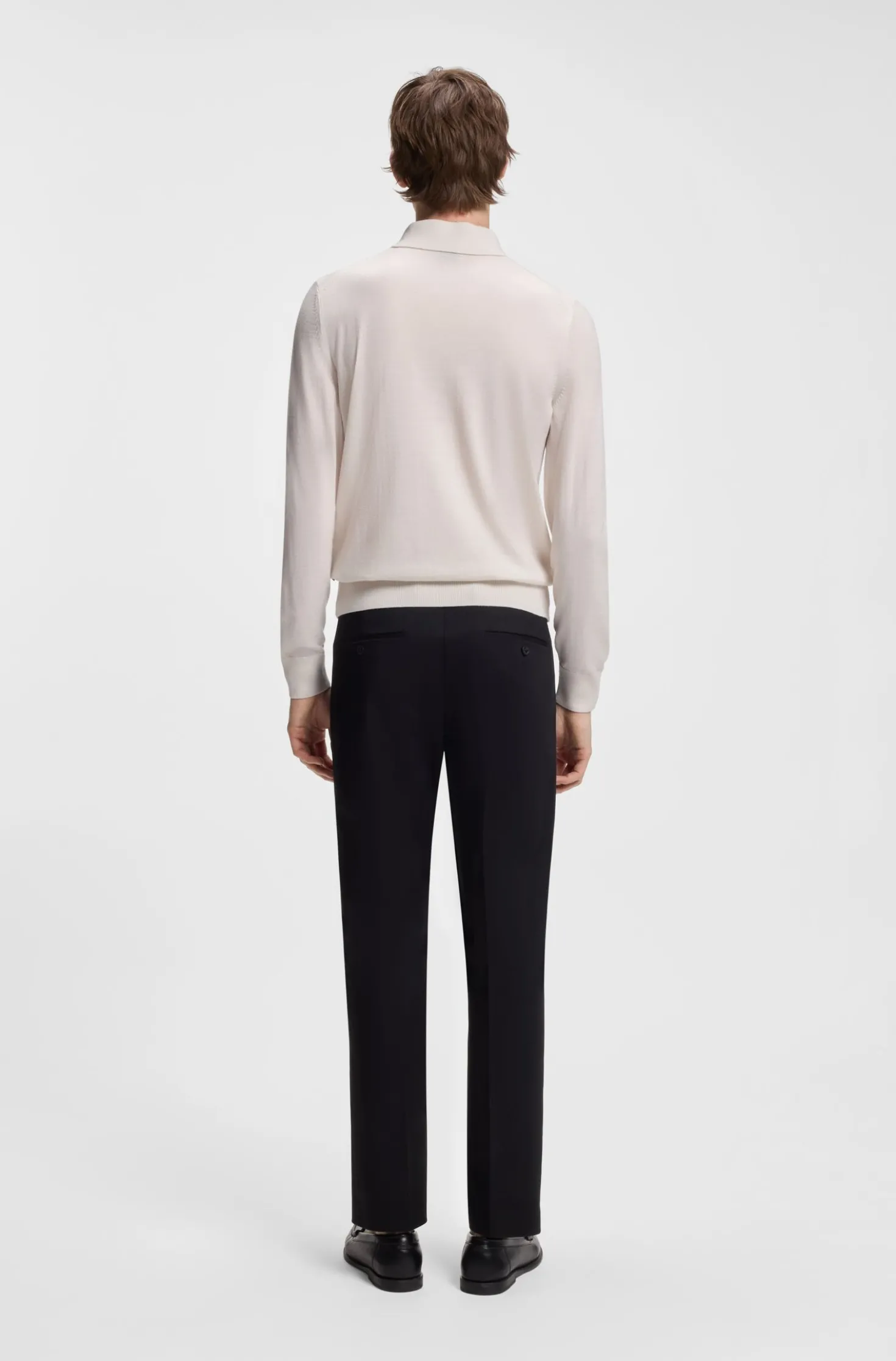 Long-sleeved polo sweater in Merino wool