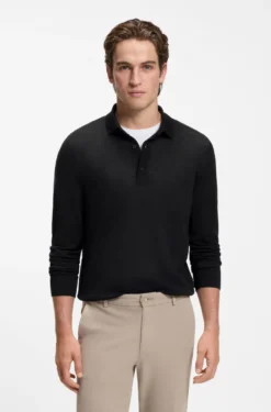 Long-sleeved polo sweater in Merino wool