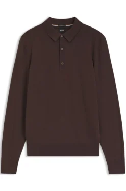 Long-sleeved polo sweater in Merino wool