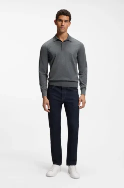 Long-sleeved polo sweater in Merino wool