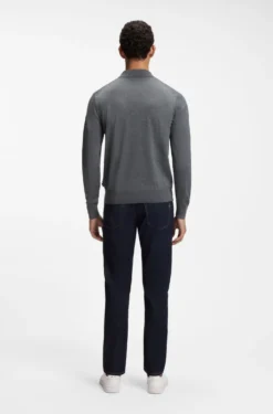 Long-sleeved polo sweater in Merino wool