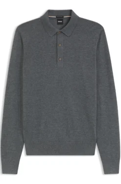 Long-sleeved polo sweater in Merino wool