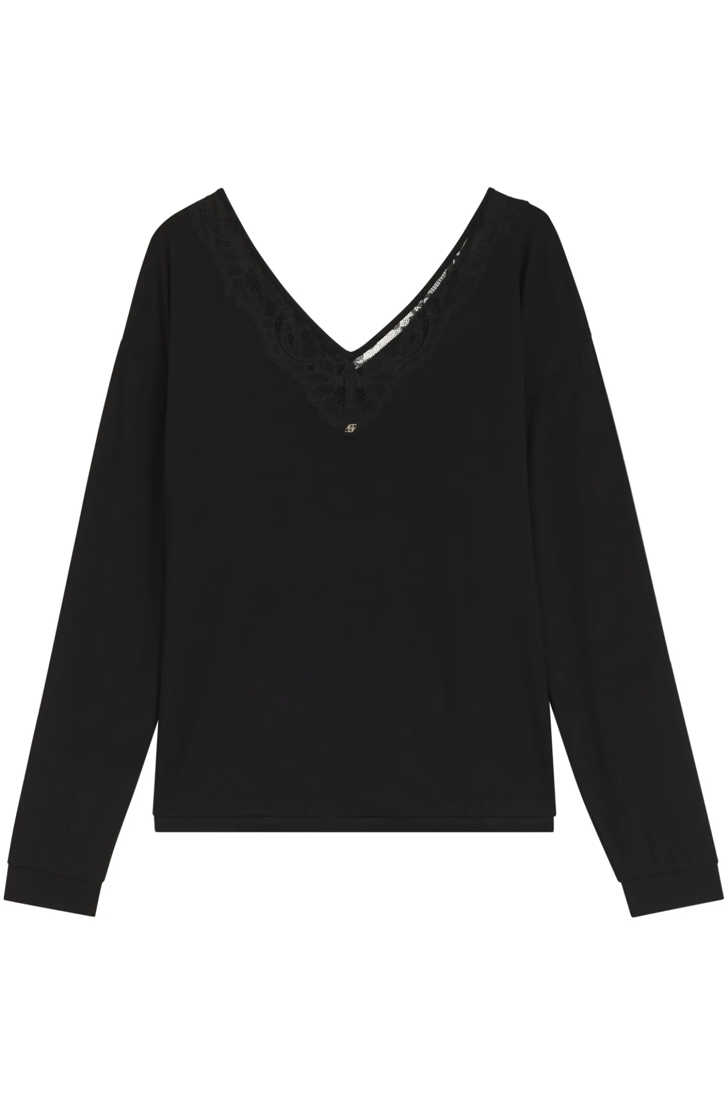 Long-sleeved pyjama top with lace neckline