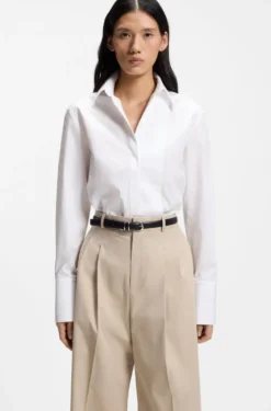 Long-sleeved shirt in cotton with pleating detail