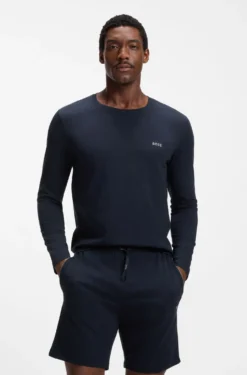 Long-sleeved top in stretch cotton with embroidered logo