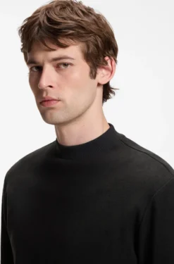 Long-sleeved T-shirt in cotton with mock neckline