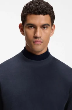 Long-sleeved T-shirt in cotton with mock neckline