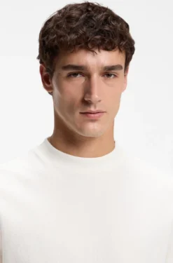 Long-sleeved T-shirt in cotton with mock neckline