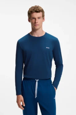 Long-sleeved T-shirt in stretch cotton with embroidered logo