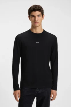 Long-sleeved T-shirt in stretch cotton with logo print