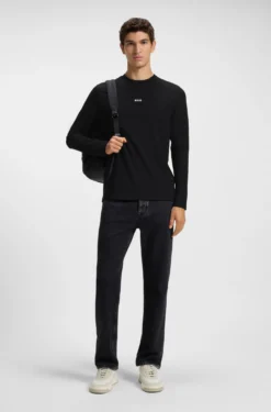 Long-sleeved T-shirt in stretch cotton with logo print