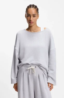 Loose-fit cotton-blend sweatshirt with raw-cut edges