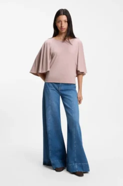 Loose-fit cupro T-shirt with raglan sleeves