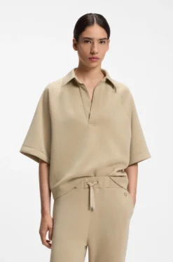 Loose-fit polo sweatshirt in scuba jersey