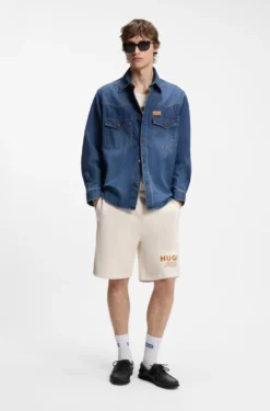 Loose-fit shorts in cotton terry with logo print