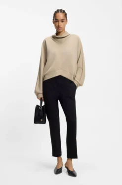 Loose-fit sweatshirt with draped funnel neck