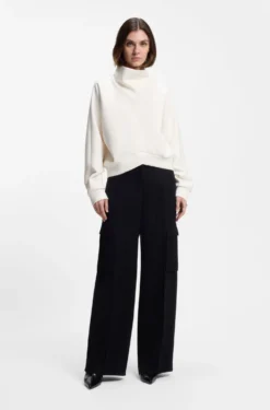 Loose-fit sweatshirt with draped funnel neck