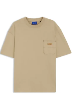 Loose-fit T-shirt in cotton with suede logo badge