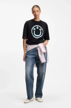 Loose-fit wide-leg jeans in rigid cotton