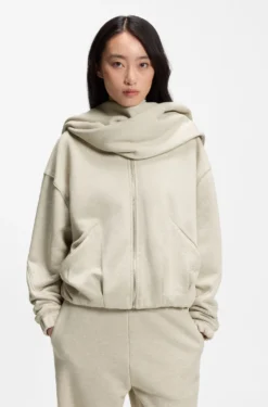 Loose-fit zip-up sweatshirt in melange jersey