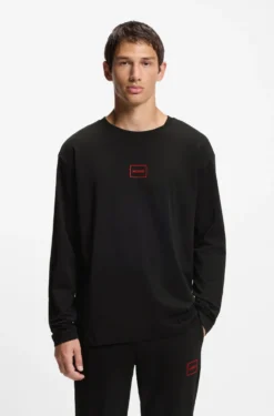 Loungewear top in stretch cotton with logo