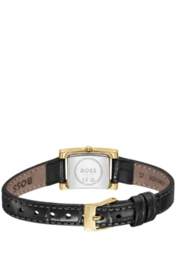 LUCY PRECIOUS Crystal-embellished black-dial watch with matching leather strap