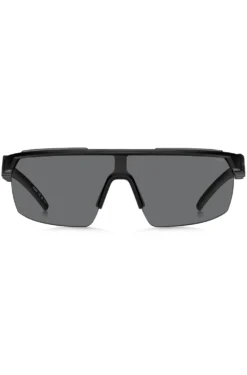 Mask-style sunglasses in black with 3D-logo temples