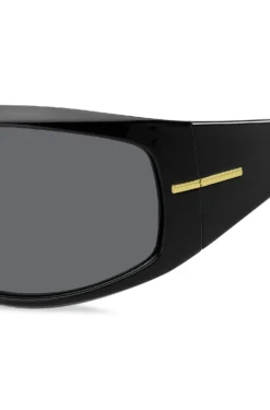 Mask-style sunglasses in black with gold-tone hardware