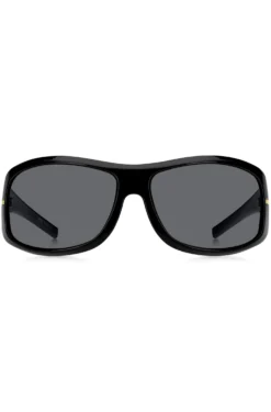 Mask-style sunglasses in black with gold-tone hardware