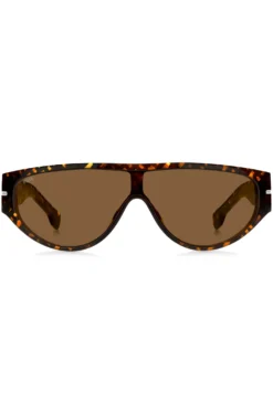 Mask-style sunglasses in monogram-patterned acetate