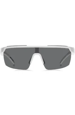 Mask-style sunglasses in white with 3D-logo temples