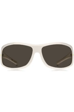 Mask-style sunglasses in white with gold-tone hardware