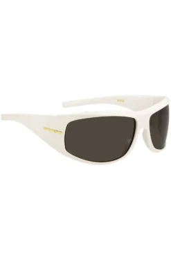 Mask-style sunglasses in white with gold-tone hardware