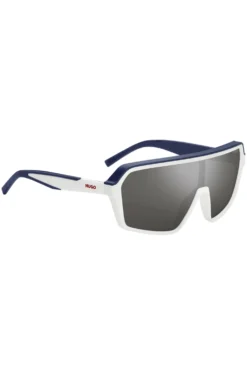 Mask-style sunglasses with grey shaded lenses