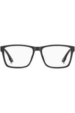 Matte-black optical frames with logo plaque