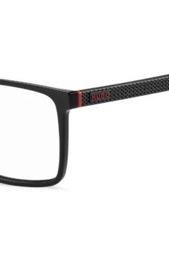 Matte-black optical frames with patterned temples