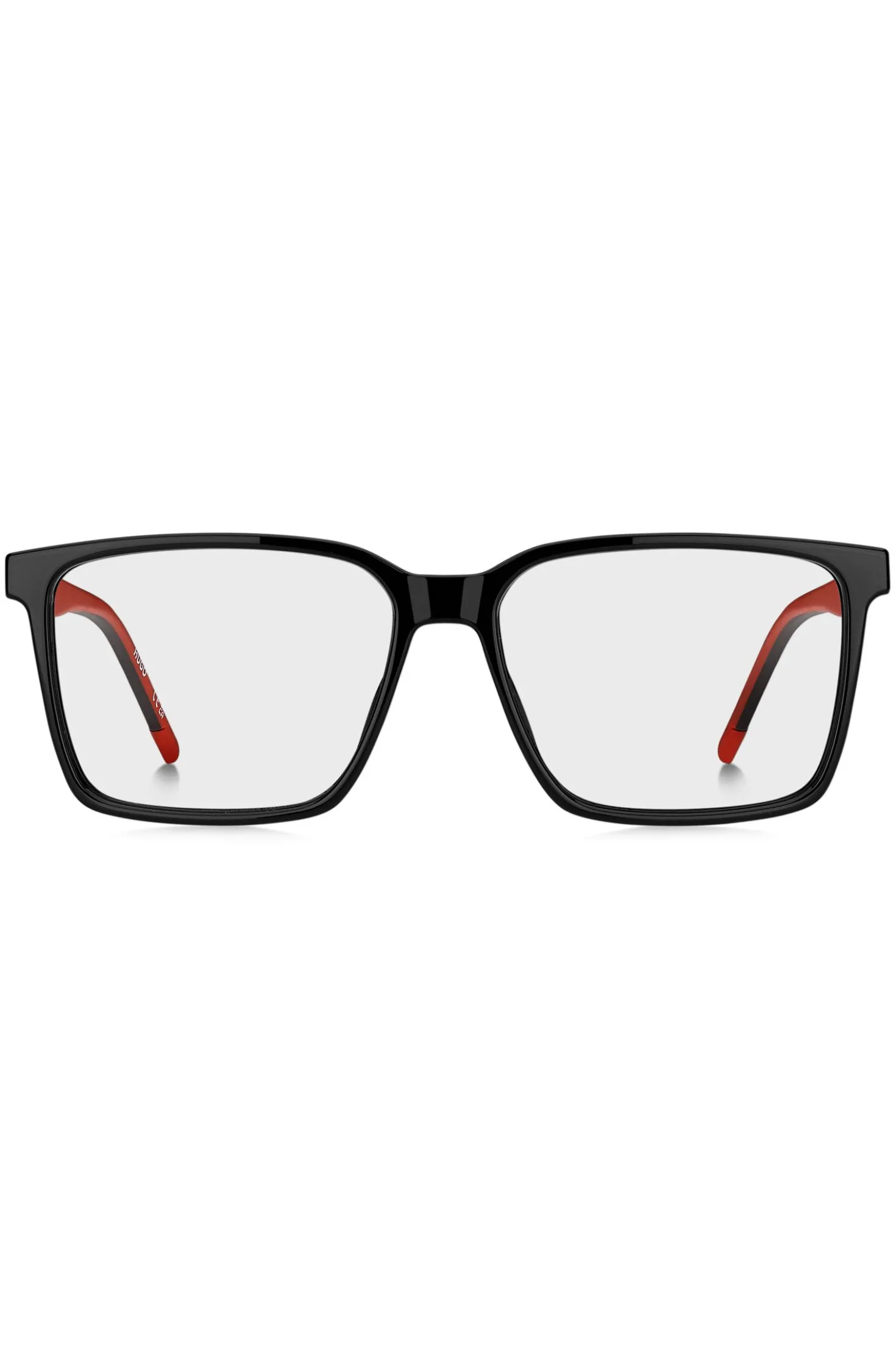 Matte-black optical frames with patterned temples