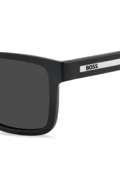 Matte-black sunglasses with logo insert