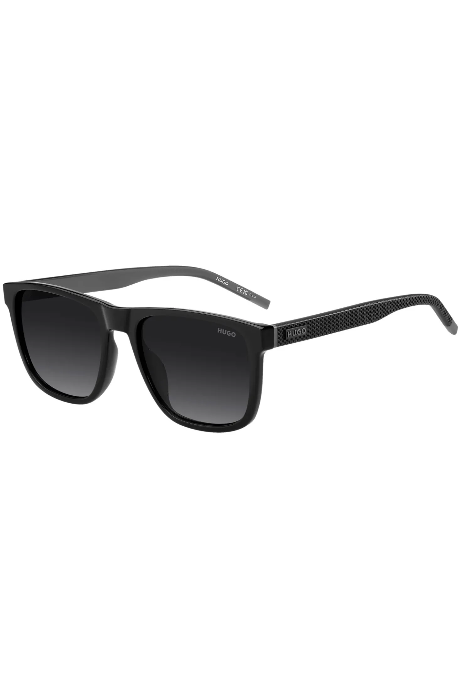 Matte-black sunglasses with patterned temples
