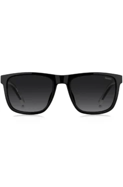 Matte-black sunglasses with patterned temples