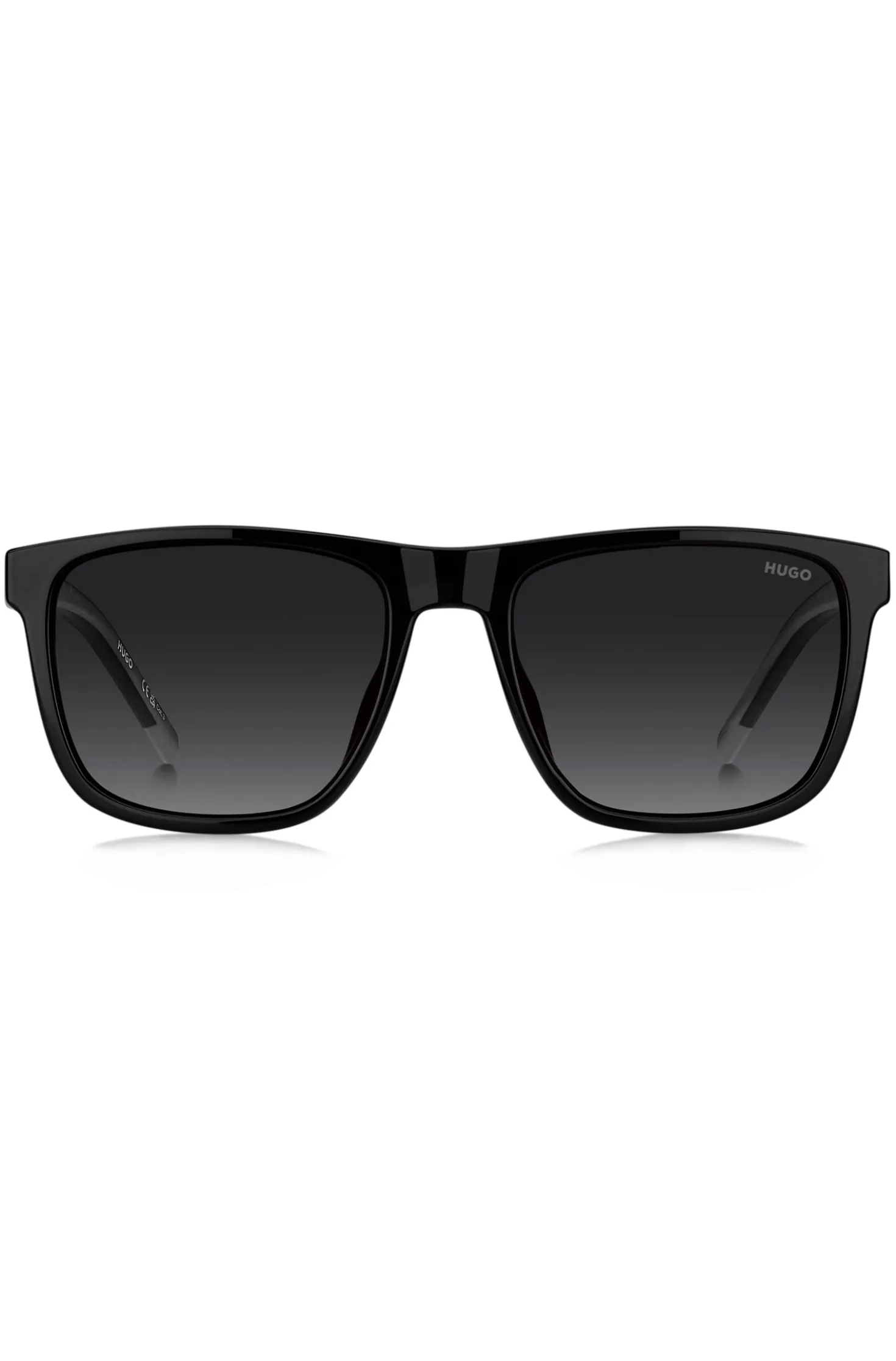 Matte-black sunglasses with patterned temples