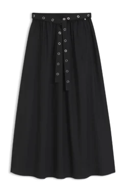 Maxi skirt in cotton poplin with eyelet belt