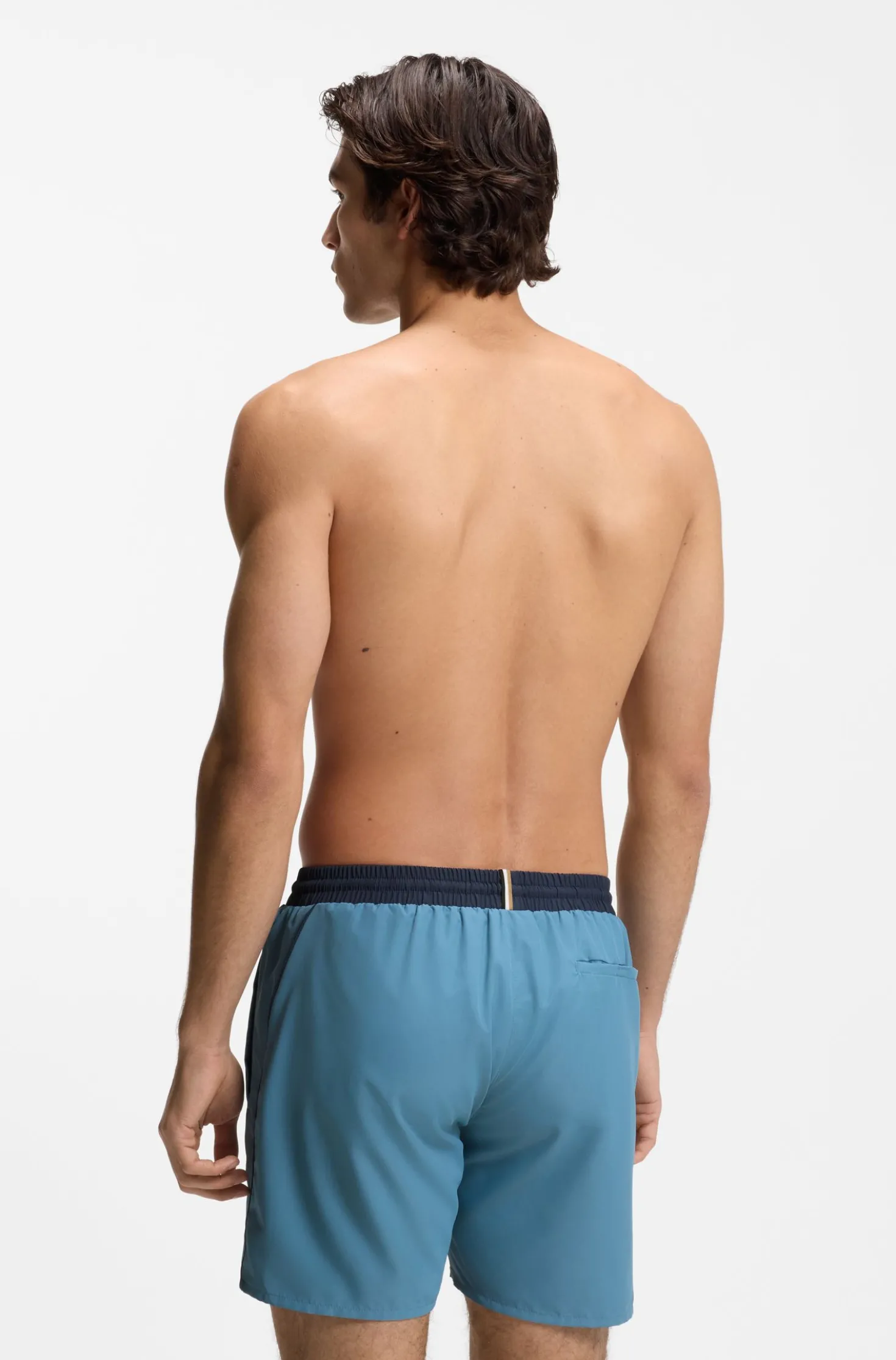 Medium-length swim shorts with contrast details