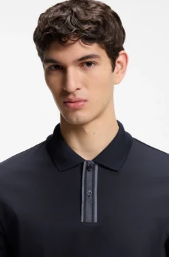 Mercerised-cotton polo shirt with striped trims