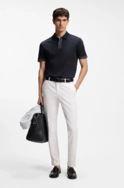 Mercerised-cotton polo shirt with striped trims