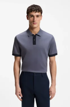 Mercerised-cotton polo shirt with striped trims