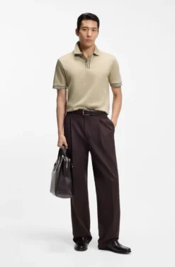 Mercerised-cotton polo shirt with striped trims